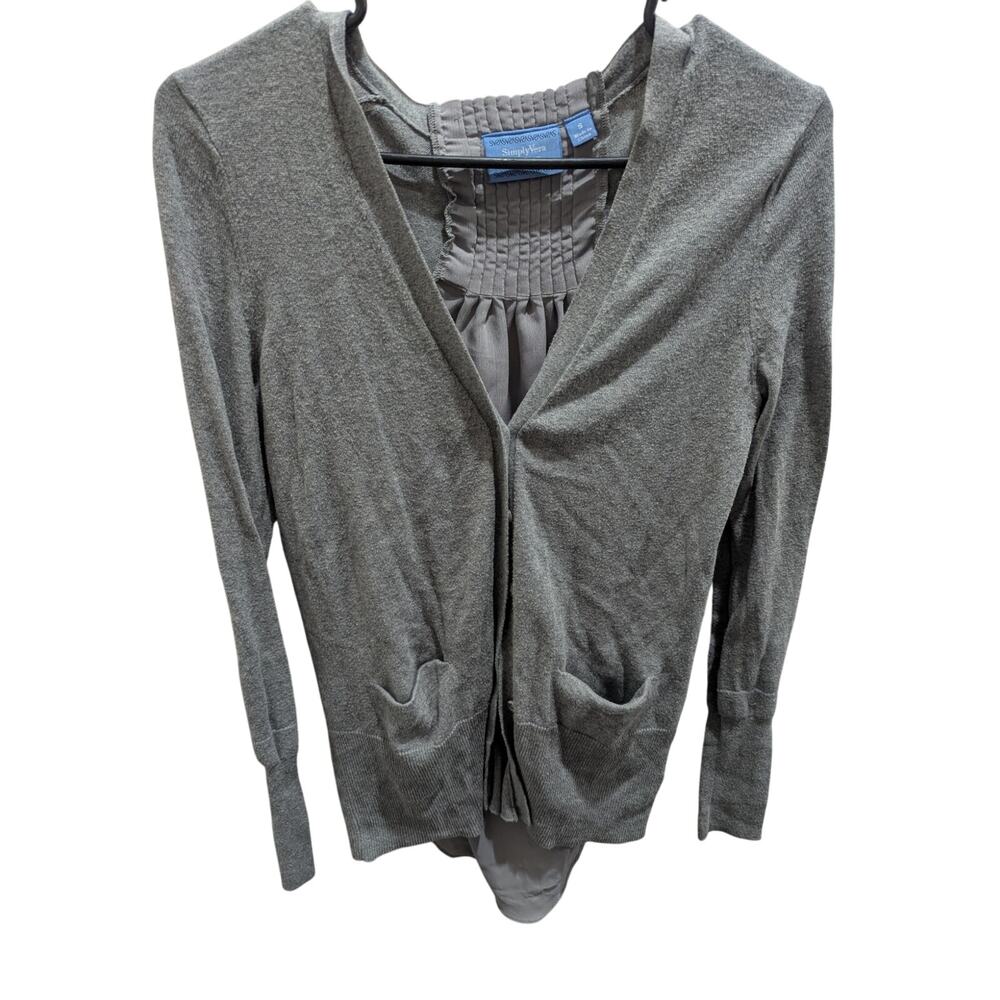 Simply Vera Wang Cardigan Sweater Womens Small Gray Open Front Cute Back Detail